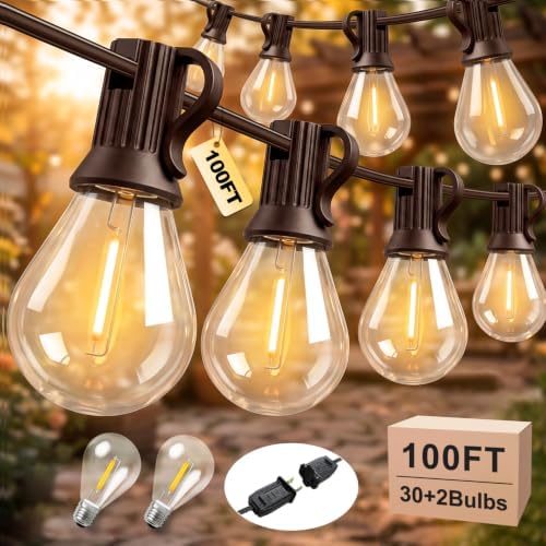 LED Outdoor String Lights 100FT Outside Waterproof Shatterproof Patio Light by SkoiucLights