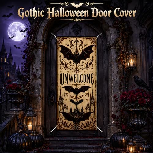 Halloween Decorations - UNWELCOME Gothic Halloween Door Cover - Image 2