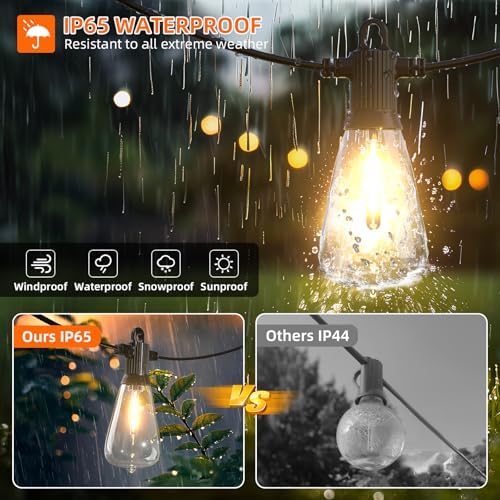 Kawaya Outdoor Lights String LED Patio Lights: 150FT Waterproof Commercial Grade Vintage String Lights for Outside - 72+3 Shatterproof ST38 Edison Bulbs for Porch Bistro Backyard Cafe (75FTx2) - Image 4