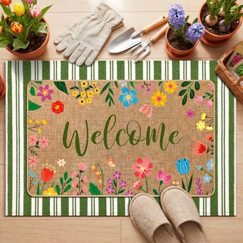 Tinideya 2 Pcs Floral Layered Door Mat Outdoor Wildflower Welcome Mat - Image 2