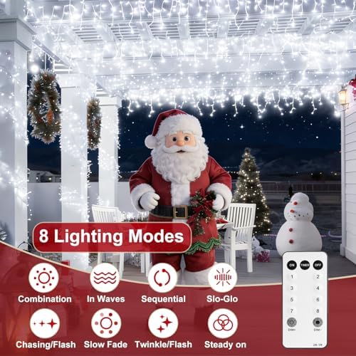 624 LED White Icicle Christmas Lights, 58.8FT, Remote, Timer, 8 Modes - Image 2