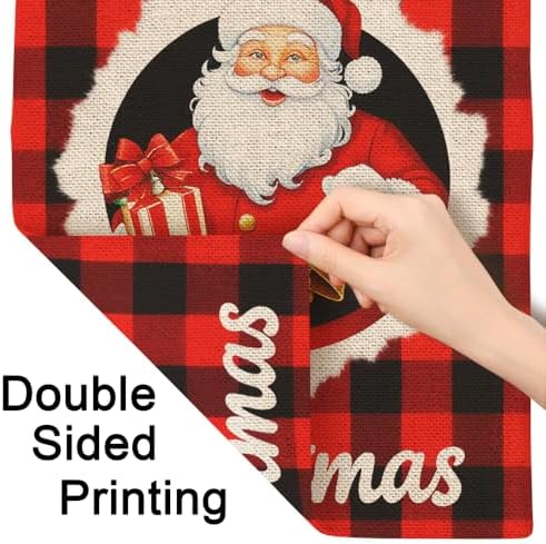 Moslion Santa Claus Merry Christmas Garden Flag 12.5x18 Inch Red Black Classic Gingham Lattice Yard Flag Burlap Banners Vertical Double Sided for Farm House Outside - Image 6