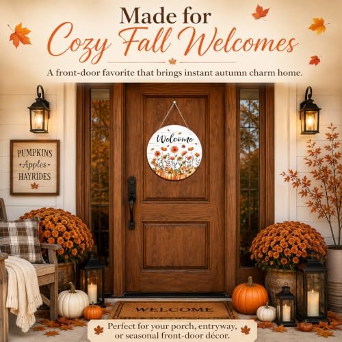 Fall Door Decor Wooden Pumpkin Welcome Sign for Front Door - Image 3