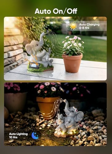 Brightown Solar-Elephant-Garden-Decor-Statue with Succulent & Watering LED Lights, Waterproof Outdoor Decor for Patio, Lawn, Balcony & Yard Decorations Outdoor, Unique Mothers Day Gifts for Mom Women - Image 6