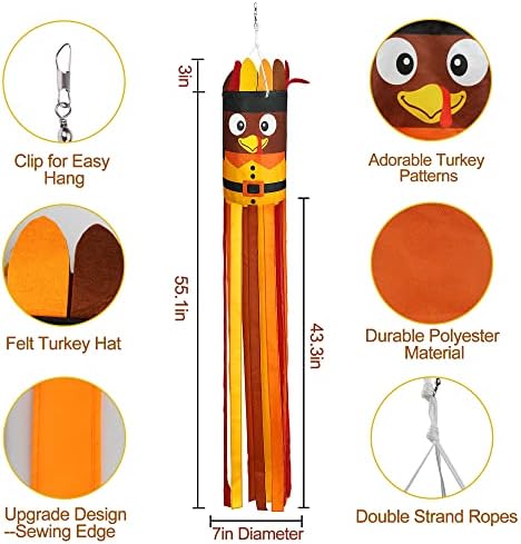 2Pcs 55 Inch Fall Thanksgiving Turkey Windsocks Decorations - Image 3