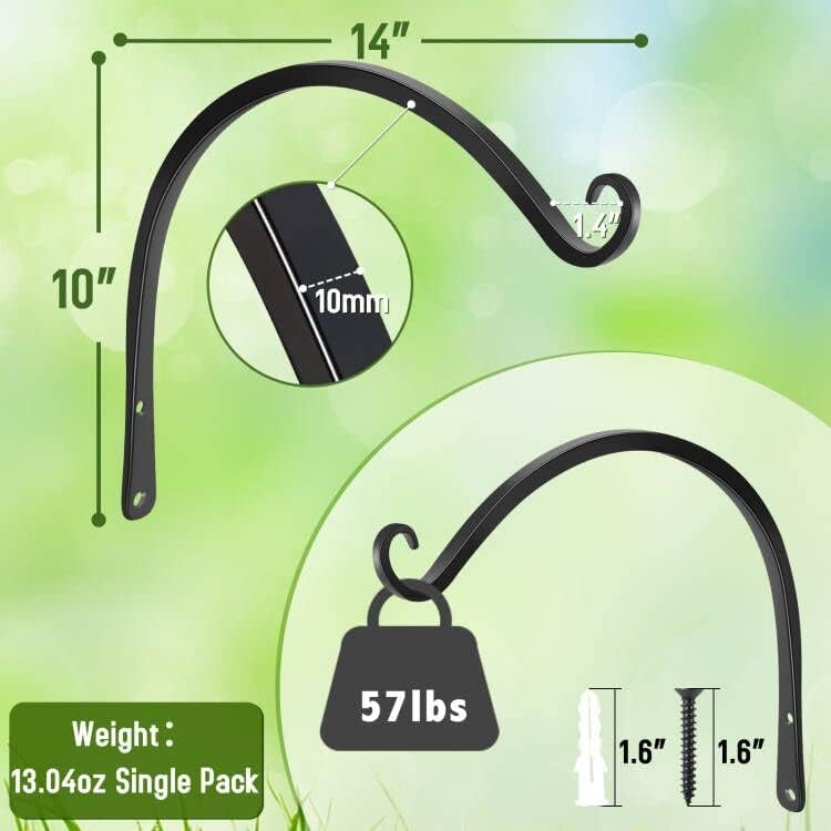 FEED GARDEN 2 Pack 14 Inch Hanging Plant Bracket Wall Hooks Decorative Plant Hangers for Outdoor Hanging Bird Feeders, Wind Chimes, Plant Baskets, Black - Image 2