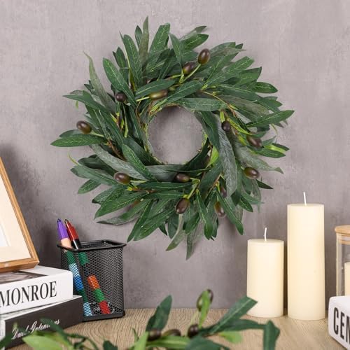 8 Pcs Artificial Green Olive Wreaths Greenery Wreath with Olive Leaves Mini Green Kitchen Cabinet Wreaths Swag Spring Summer Wreath for Front Door Porch Wall Window Farmhouse Wedding Decoration - Image 4