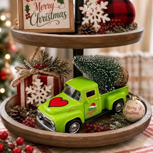 Christmas Green Truck Decor, 4.9 Inch Vintage Metal Pickup Truck with Christmas Tree, Mini Farmhouse Holiday Tabletop Decoration for Tiered Tray, Kitchen, Living Room and Christmas Centerpiece - Image 7