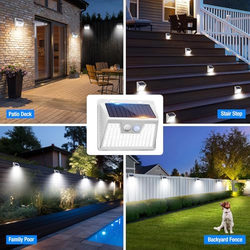 Peasur Solar Lights Outdoor Waterproof, 6Pack 140LED Bright Motion Sensor Security Lights 3 Modes, Solar Powered Fence Wall Light for Garden Yard Outside(Cool White) - Image 6