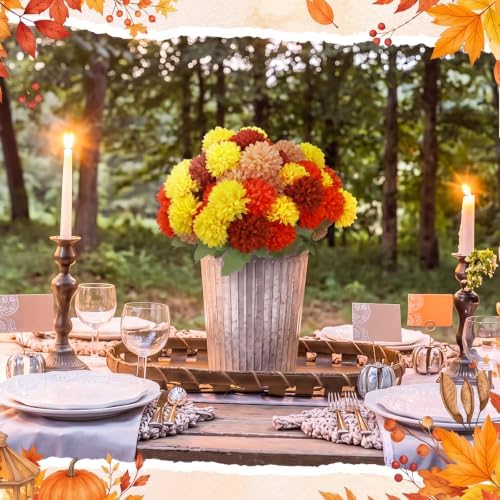 XunYee 12 Pcs Fall Artificial Flowers for Outdoor,Assorted Faux Mums - Image 5