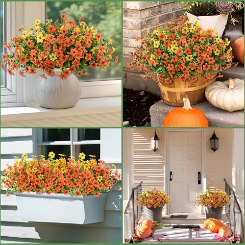 Homsunny Artificial Fall Flowers for Outdoor Planters Fake Mums Home Decor - Image 4