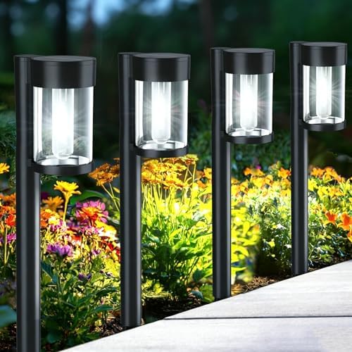 Mancra Solar Pathway Lights Outdoor, 10 Pack Metal & Glass Solar Lights Outdoor Waterproof Landscape Path Lights, Cool White by Mancra
