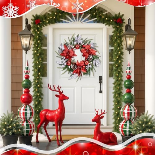 Christmas Wreaths for Front Door Decor Flower, 20" Poinsettia - Image 3