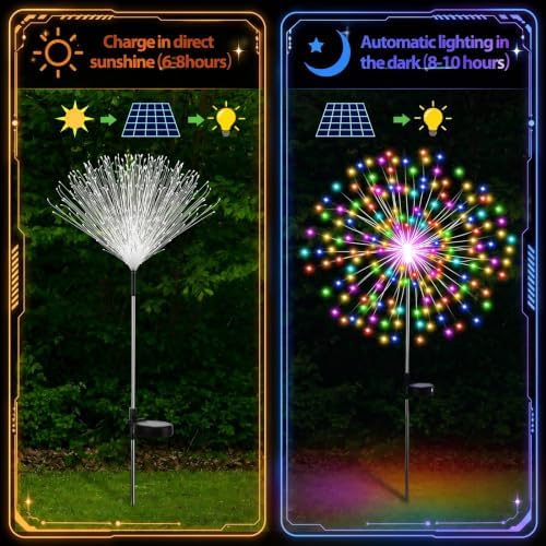 Tujoe 6 Pcs Christmas Solar Firework Stake Lights 180 LED 8 Modes - Image 3