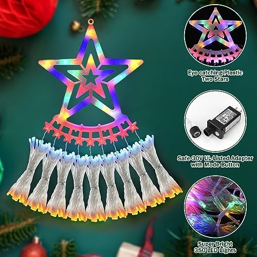 Christmas Decoration Lights, Outdoor Christmas String Lights 320 LED 11.5Ft Waterfall Tree Light with Big Star Topper Waterproof 8 Light Modes for Xmas New Year Holiday Yard Outdoor Indoor Decor - Image 2
