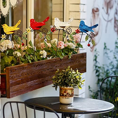 KEDONCHEN.4 Pack Metal Bird Decorative Garden Stakes, Spring Garden Decor,Indoor Outdoor Lawn Pathway Patio Ornaments, 14.2 Inch Outdoor Metal Garden Decor Shaking Head Yard Art … - Image 5