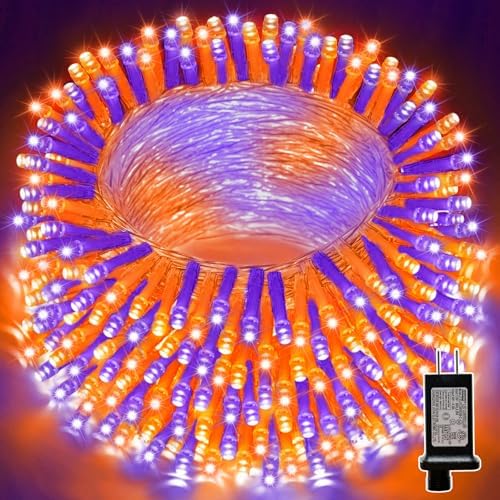 LAMPHOME 33ft Halloween Decorative Mini Lights, 100 LED Transparent Wire Fairy Starry String Lights Plug in, 16 Lighting Modes, for Halloween Decoration Outdoor Party Decoration (Orange and Purple) by ULL