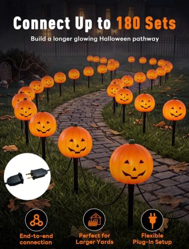 C7 Halloween Pumpkin Pathway Stake Lights, 7 Ft Halloween Pathway String Lights with 4 C7 Bulbs, Stake, Halloweens Decorations Driveway Markers Lights for Outdoor Holiday Garden Walkway Party Lighting - Image 5