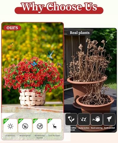 Artificial Flowers for Outdoor Decor, 16 Pack UV-Resistant Fake Red Silk Daisy Flowers, Perfect for Spring & Summer Decorating – Front Porch, Patio, Window Boxes, and Potted Plants - Image 4