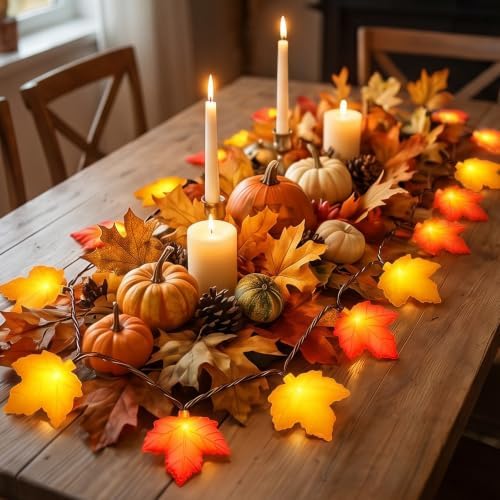 12 Ft Fall Thanksgiving Decor Maple Leaf Lights, Fall String Lights Plug In with 20 LED Orange Maple Leaf Light, Fall Leaves Light Indoor Outdoor for Home Fireplace Party Harvest Thanksgiving Decor - Image 2