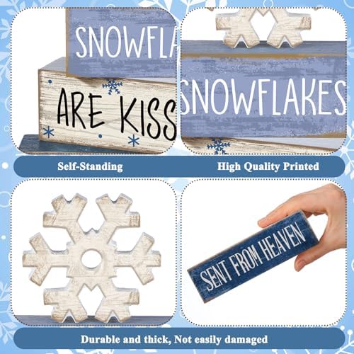 Lineshading 4 Pcs Christmas Snowflake Table Decor, Winter Wood Sign Home - Image 6