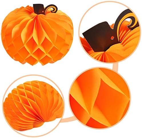 JOVITEC 6 Pack Thanksgiving Table Decor Honeycomb Pumpkins 10.2 Inch Paper Fall Hanging Pumpkin Decorations 3D Tissue Centerpieces for Halloween Birthday Wedding Party Supplies - Image 4