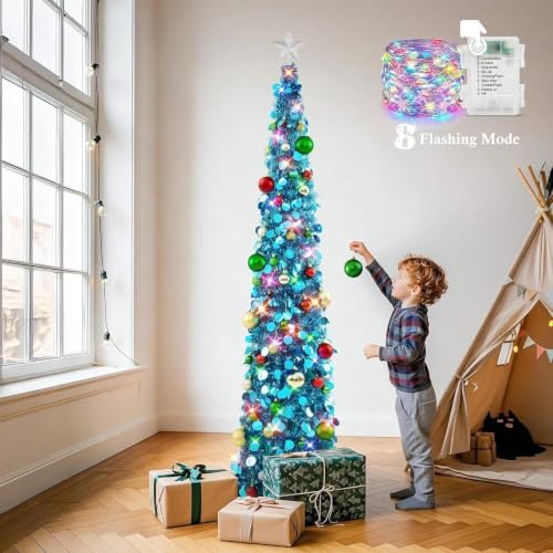 N&T NIETING Pop Up Christmas Tree with Lights & Ornaments, 6FT, Blue - Image 5
