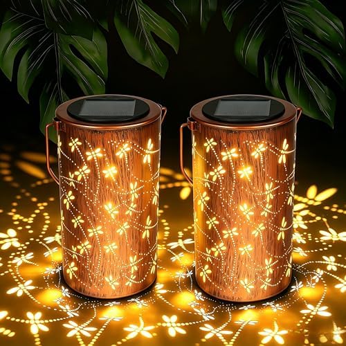 2Pack Dragonfly Solar Lanterns Outdoor Waterproof, Birthday Gifts for Women by Boakboary