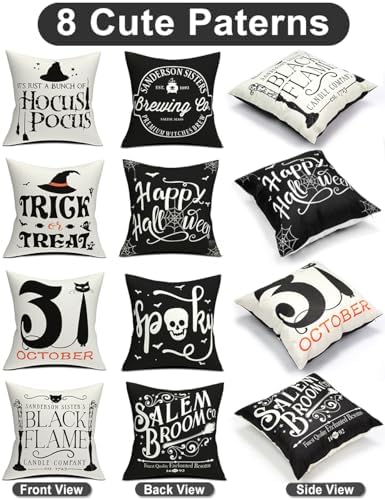 Halloween Decorations Set Of 4 Double-Sided Print Pillow Covers 18" x 18", with 8 Cute Halloween Decor Patterns, Elegant Invisible Zipper, Soft Linen Throw Pillow Covers for Outdoor & Indoor Use - Image 3