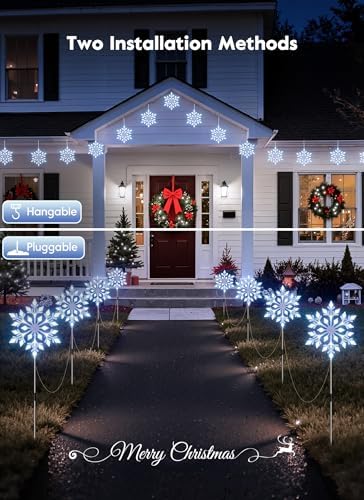 Brightown Snowflake Lights Outdoor, 2 Sets Total 20 Large Snowflake Christmas Pathway Lights, Christmas Decorations Outside Yard Sidewalk Walkway Driveway Marker Stake, White - Image 4