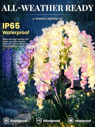 GIGALUMI 3 Pack Solar Wisteria Flowers Outdoor, 2 Modes, Multicolored - Image 3