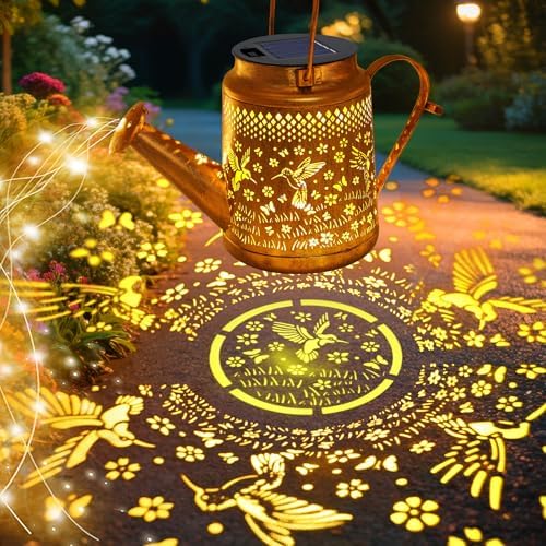 Solar Lights Outdoor Waterproof, Hummingbird Solar Watering Can with Lights - Image 2