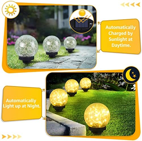 ASOMST 2-Pack Garden Solar Lights Outdoor, Cracked Glass Ball Light Waterproof, Decorative Solar Globe Lights Warm White for Yard Pathway Patio Lawn - Image 5