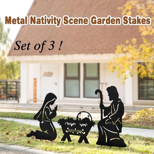 Nativity Scene Outdoor,Black Silhouette Metal Nativity Set for Yard Stakes - Image 3
