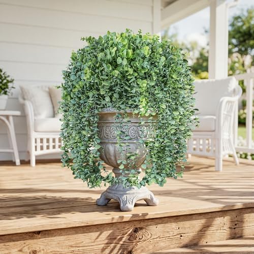 Faux Outdoor Plants Fake Hanging Plants for Outdoors Outside Decorations, 2 Pcs White Faux Eucalyptus Vines Realistic UV Resistant Artificial Greenery for Planters Porch Garden Yard Front Door Patio - Image 4
