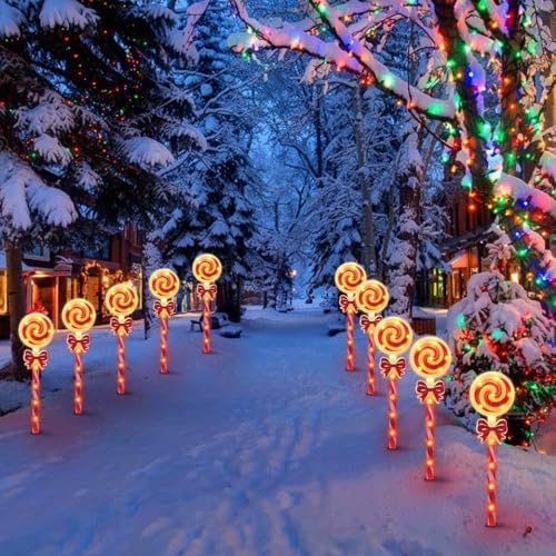 LAMPHOME Christmas Lollipop Pathway Lights，5PCS Decorations Outdoor Yard, Pathway Marker Stake Lights for Patio Ground Path Sidewalk Walkway Driveway - Image 5