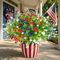Hananona 24 Pcs Artificial Flowers Outdoor, Faux Artificial Plants UV Resistant Plastic Patriotic Flower Bulk for 4th of July Hanging Planter Porch Window Home Summer Decor (24, Red, White, Blue) by HANANONA