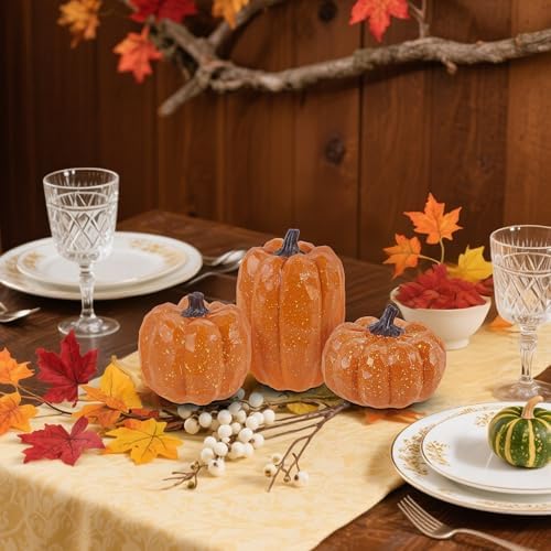 winemana Artificial Pumpkins Decor Orange Pumpkin Fall Decoration, Set of 3 - Image 4