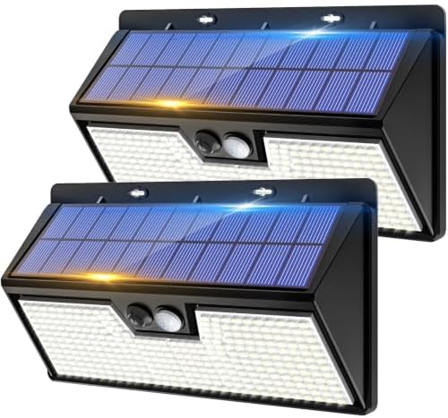vighep Large Solar Motion Lights Outdoor, 318 LED Super Bright Shed Lights with 3 Lighting Mode, IP65 Waterproof Solar Bar Light, Great for Outside Wall Yard Chicken Coop Garden - 2 Pack by Vighep