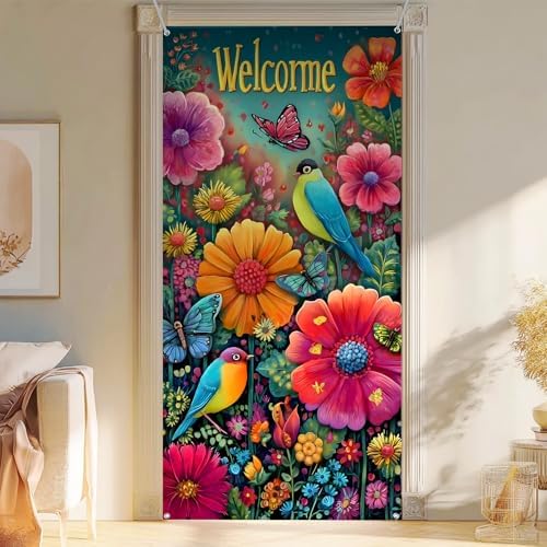Front Door Covers Decorative, Spring Flower Design Door Curtain 70.8 x 35.4 Inch for Porch Outdoor Indoor Home Decor (Colorful-234) - Image 5