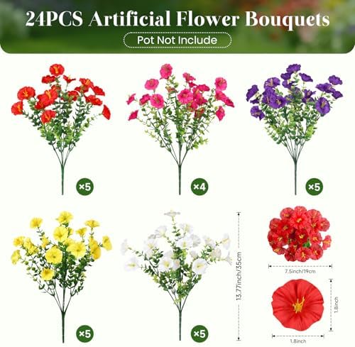 Alupssuc 24 Bundles Artificial Petunia Flowers UV Resistant for Outdoor - Image 3