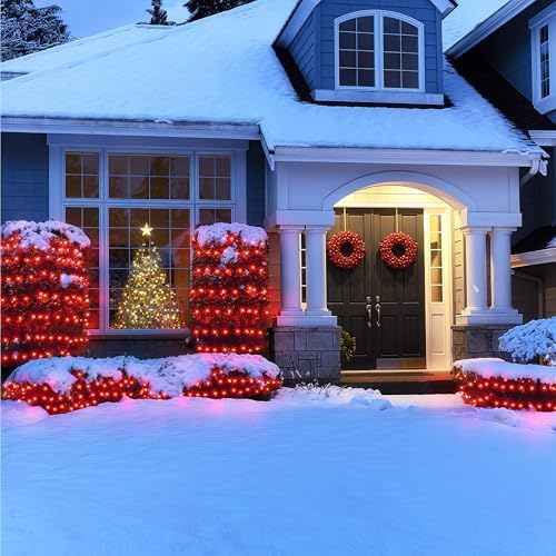 BlcTec Outdoor Christmas Lights 200 LED 8.4ft x 5.2ft Christmas Net Lights with 8 Modes, UL Certified, Timer, Connectable, Waterproof for Trees, Bushes, Shrub, Yard Outdoor Holiday Decorations, Red - Image 2