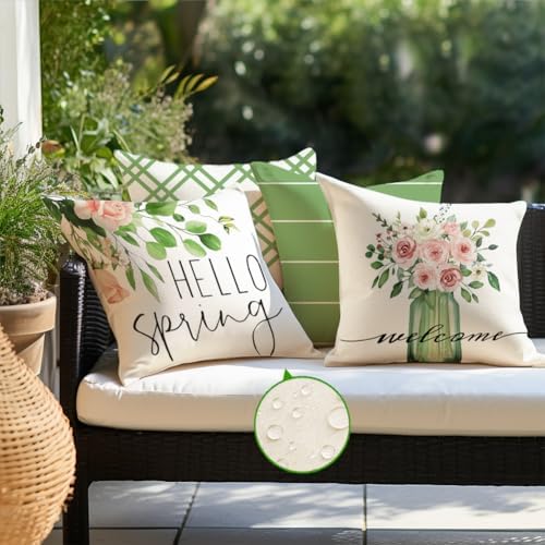 RABUSOFA Spring Pillow Covers 20x20 Inch Set of 4 Outdoor Waterproof Spring Decorations for Home,Green Farmhouse Decor Throw Decorative Pillows for Couch Patio - Image 5