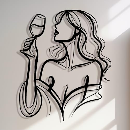 LIYAOLI Black Metal Wall Art Decor, 3D Woman Drinking Wine Sculpture for Bar, Kitchen by LIYAOLI