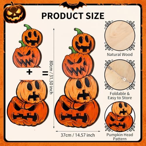 Weysat Vintage Halloween Pumpkin Porch Sign, 32 x 15 in Jack-o-Lantern - Image 3