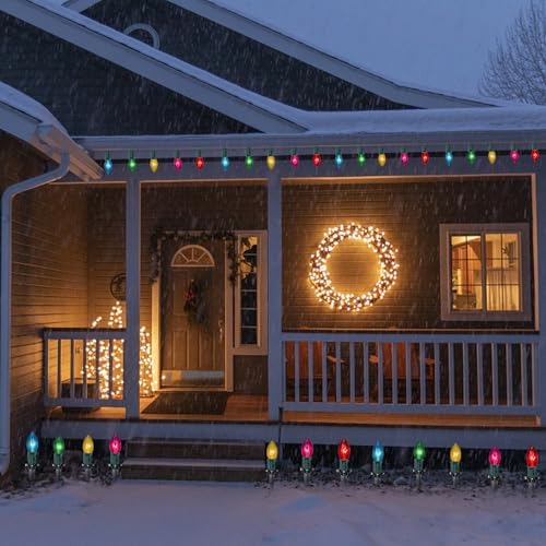 Abeja C9 Christmas Pathway Light Outdoor, 38Ft Multicolor Bulbs Christmas Pathway Lights with 25Stakes, Connectable Weatherproof Walkway Lights for Yard Lawn Sidewalk Garden Xmas Holiday Decor - Image 4