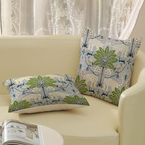 Animal Print Tiger Leopard Pillow Covers 18x18 Set of 2 Animal Skin Green Tropical Tree Throw Pillows Vintage Seasonal Outdoor Decorative Pillow Cases Linen Cushion Cover for Couch Home Decor - Image 5