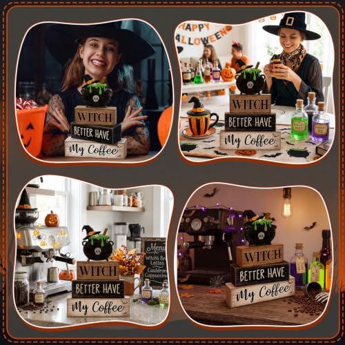 Lineshading 4 Pcs Halloween Coffee Table Decor Witch Cauldron Wooden Signs - Image 5