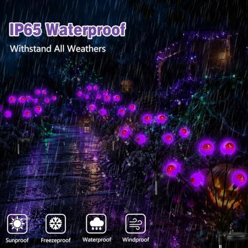 EEW Solar Halloween Decorations Outdoor 6 Pack 36 LED Eyeball Lights Purple - Image 5