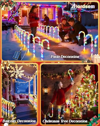 Anordsem Solar Christmas Decorations Outdoor: 21" Candy Cane Lights with Star 24 Pack - Waterproof LED 8 Colorful Lighting Models for Yard Pathway Xmas Decor - 2026 New Year Gifts for Homeowners - Image 6